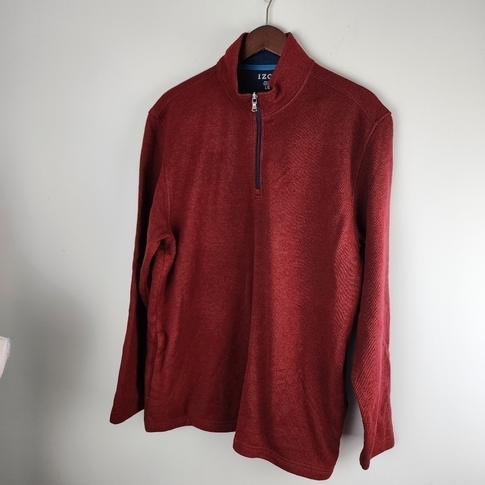 Izod Men's 3/4 Zipper Long Sleeve Pullover With Pockets Size Large